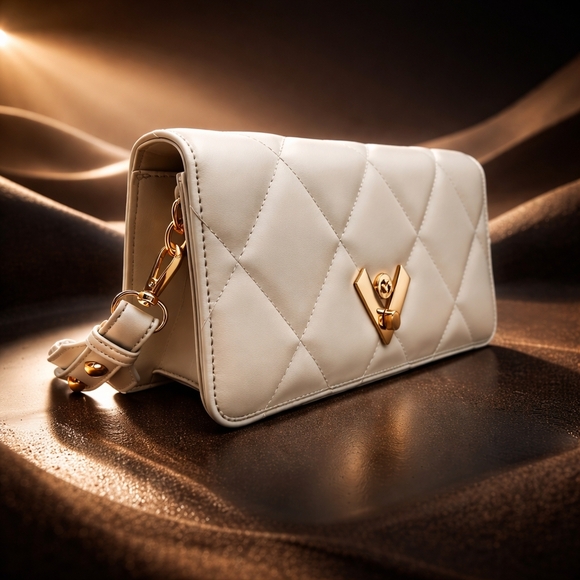 Valentino Orlandi NWT White Quilted Crossbody V Logo Gold Hardware - Picture 2 of 8
